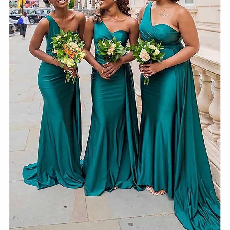 One Shoulder Satin Bridesmaid Dresses Mermaid Prom Dresses Bodycon Wedding Dresses Evening Gowns