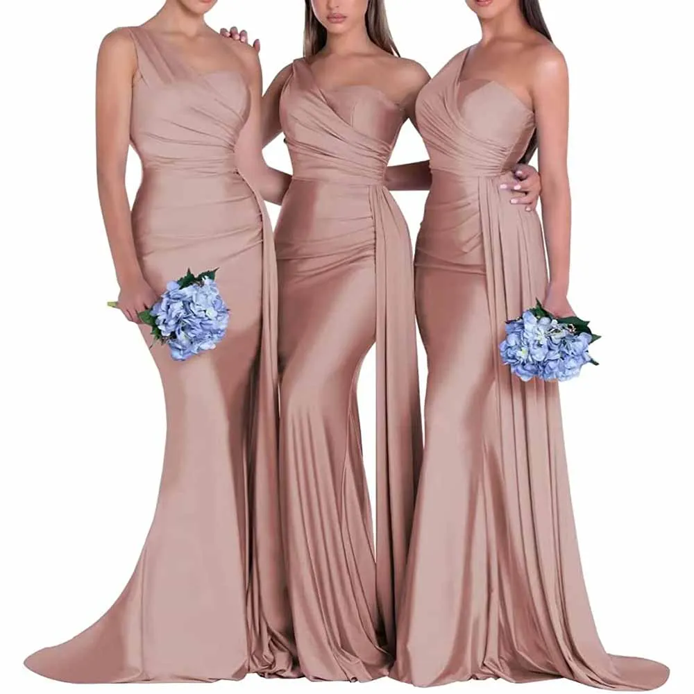 One Shoulder Satin Bridesmaid Dresses Mermaid Prom Dresses Bodycon Wedding Dresses Evening Gowns