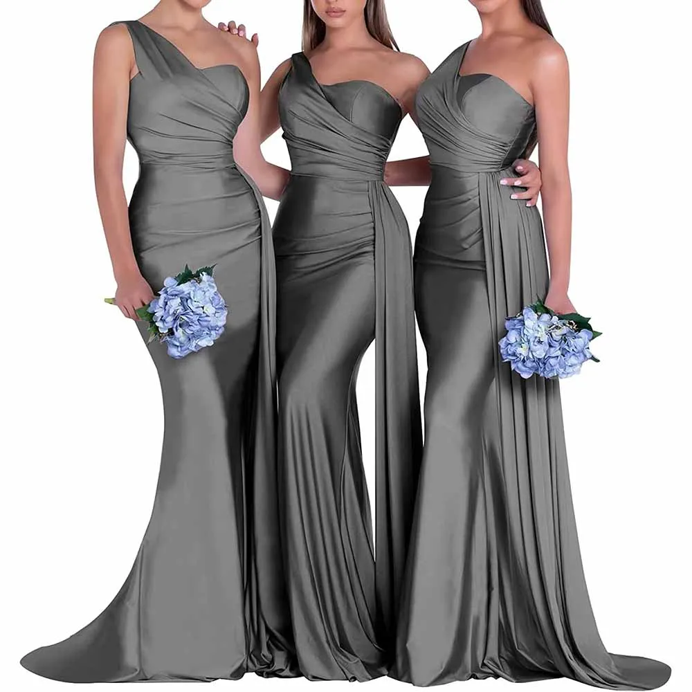 One Shoulder Satin Bridesmaid Dresses Mermaid Prom Dresses Bodycon Wedding Dresses Evening Gowns