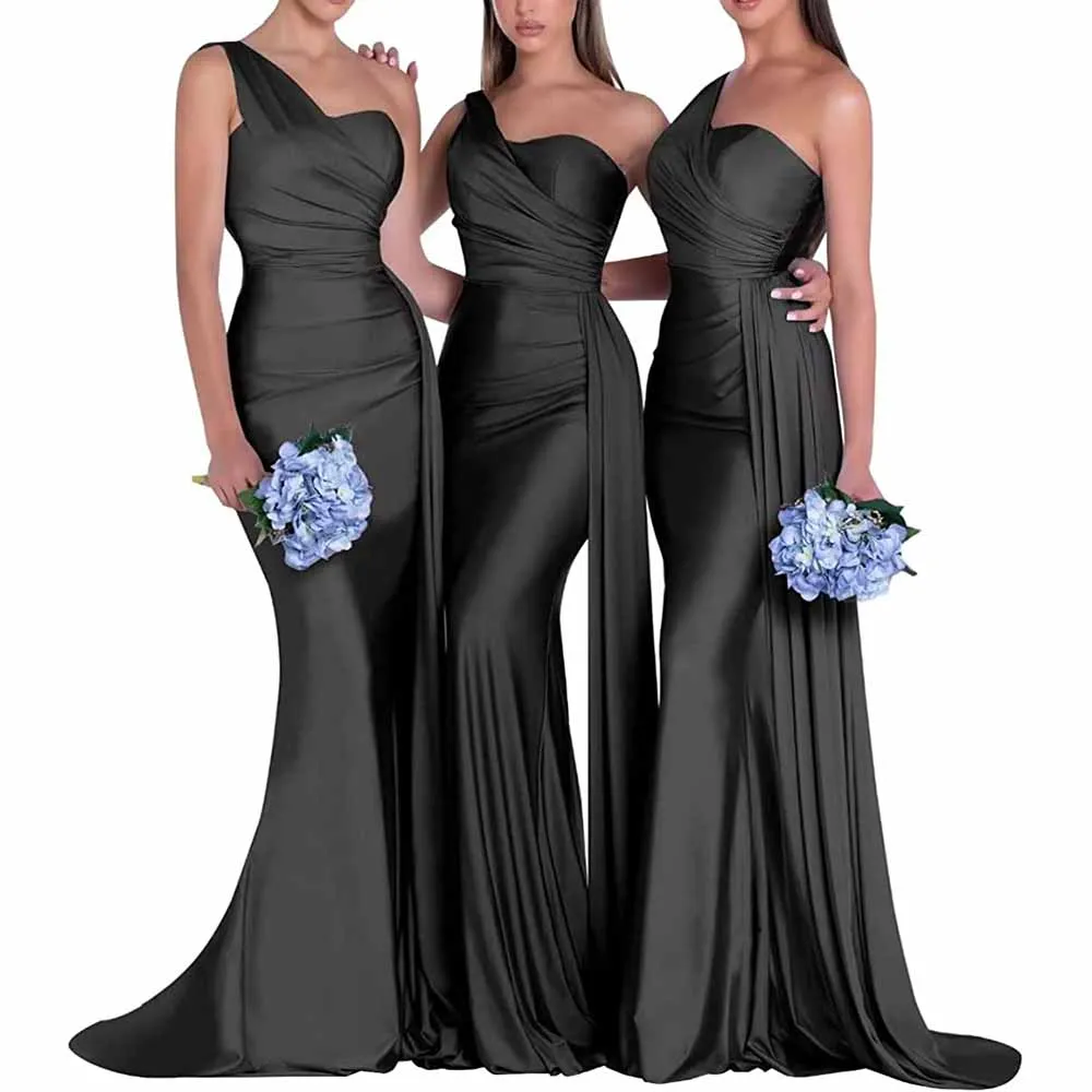 One Shoulder Satin Bridesmaid Dresses Mermaid Prom Dresses Bodycon Wedding Dresses Evening Gowns