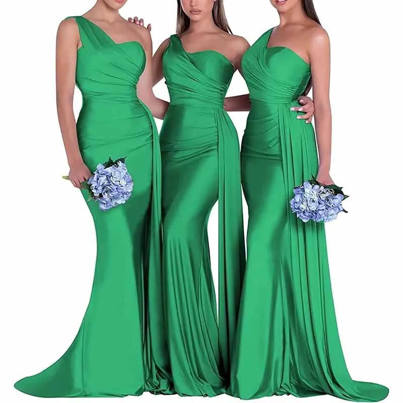 One Shoulder Satin Bridesmaid Dresses Mermaid Prom Dresses Bodycon Wedding Dresses Evening Gowns