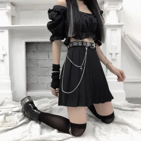 [Plus size] Gothic punk cross belt chain pleated skirt