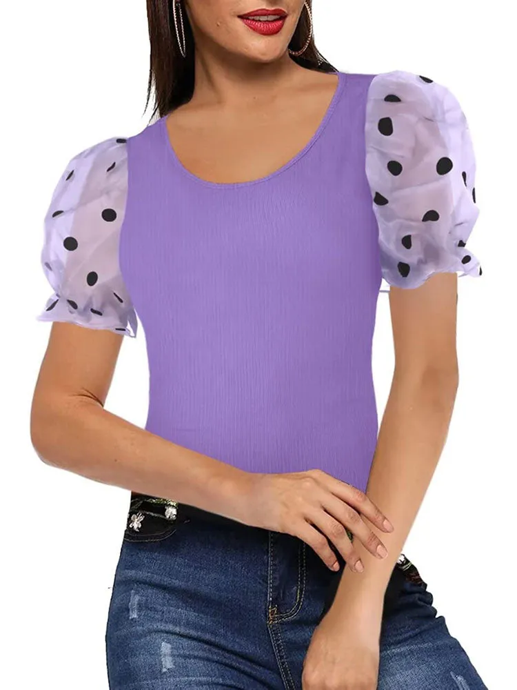 Puff Sleeve Scoop Neck Tops