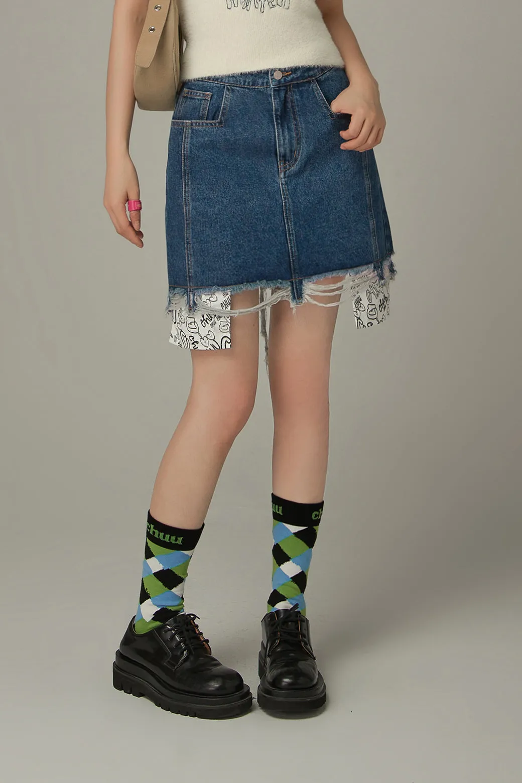 Raw Hem A-Line Denim Skirt