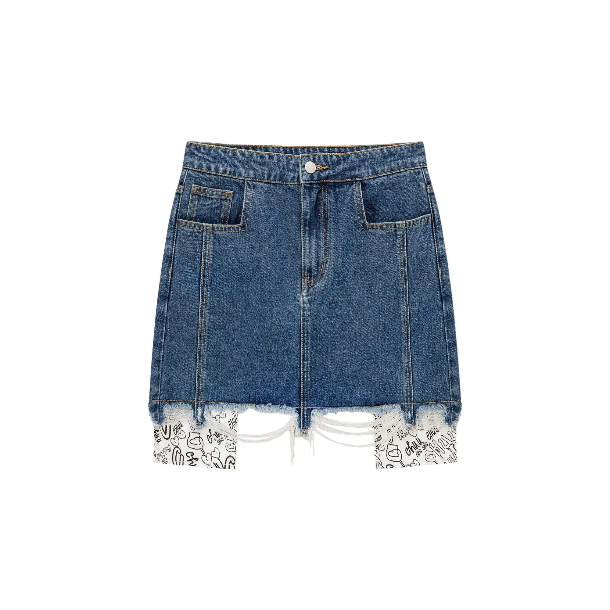 Raw Hem A-Line Denim Skirt