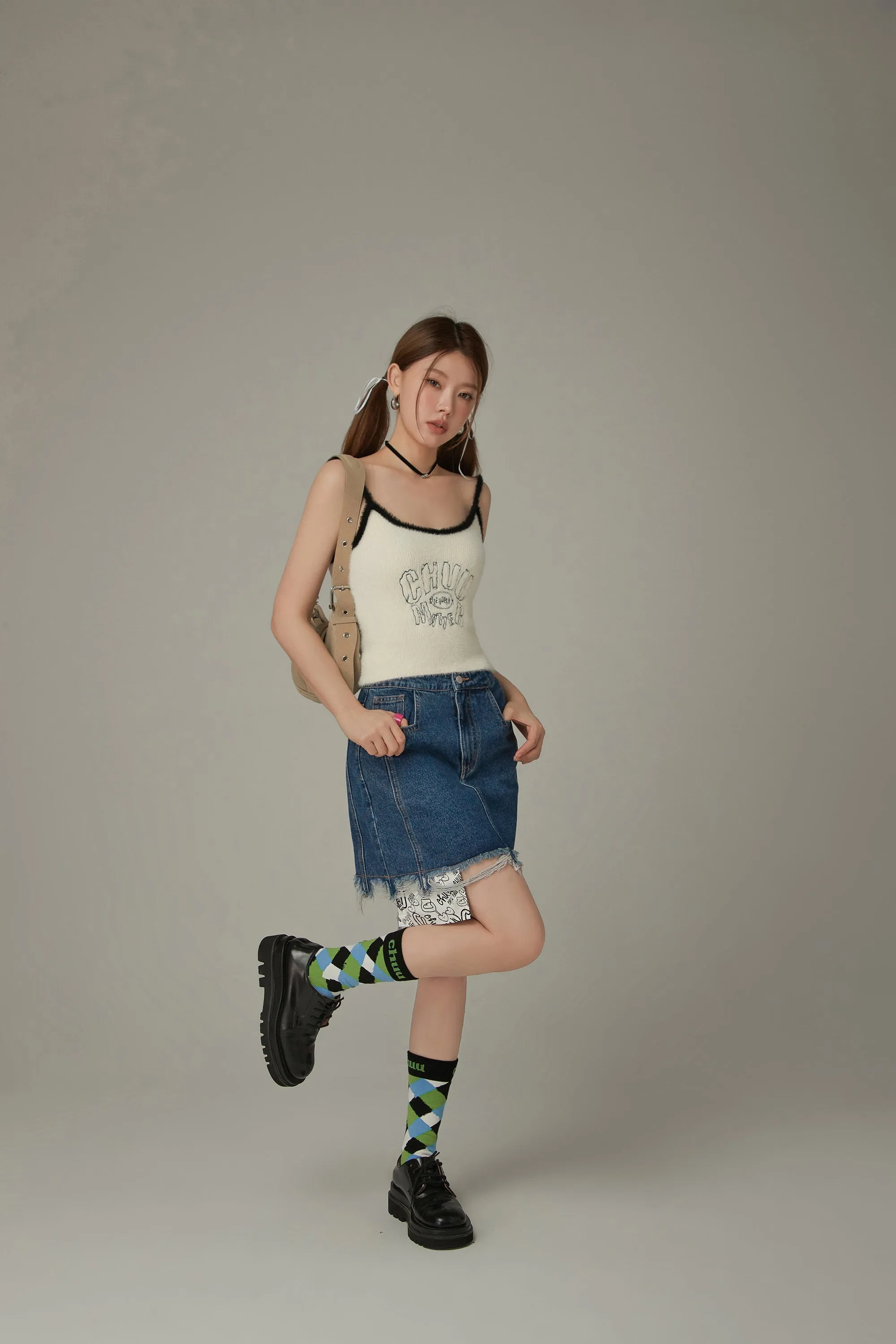 Raw Hem A-Line Denim Skirt