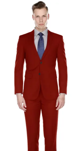 Red Men's Slim-Fit Suit Single Breast Notch Lapel Plat Front Pants Style-PYS02