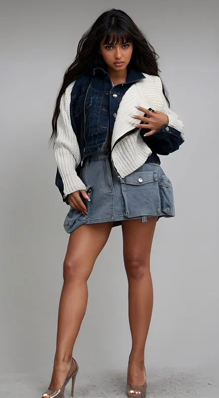 Remix Me- Denim and Knit Multi Fabric Jacket