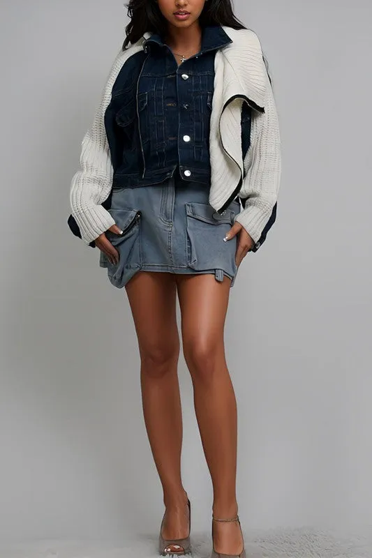 Remix Me- Denim and Knit Multi Fabric Jacket