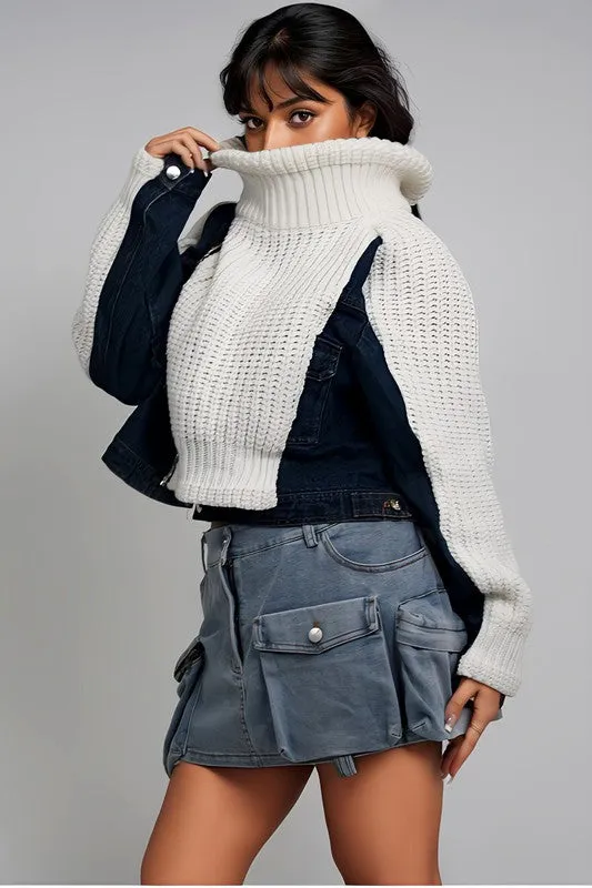 Remix Me- Denim and Knit Multi Fabric Jacket