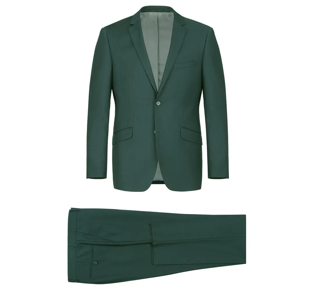 RENOIR Hunter green men's 2 piece slim fit suit single breasted notch lapel