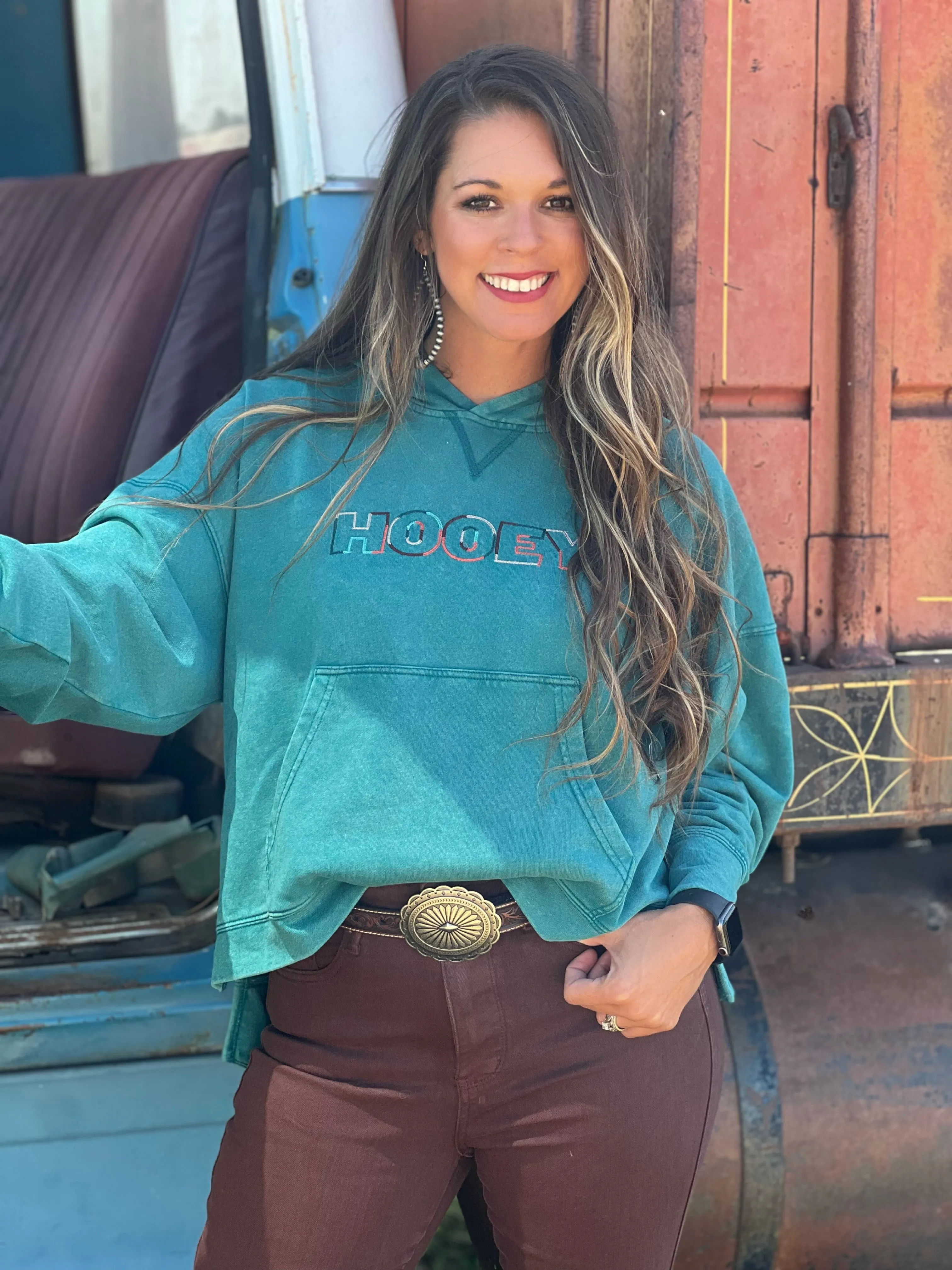 Roomy Teal Hooey Logo Hoodie