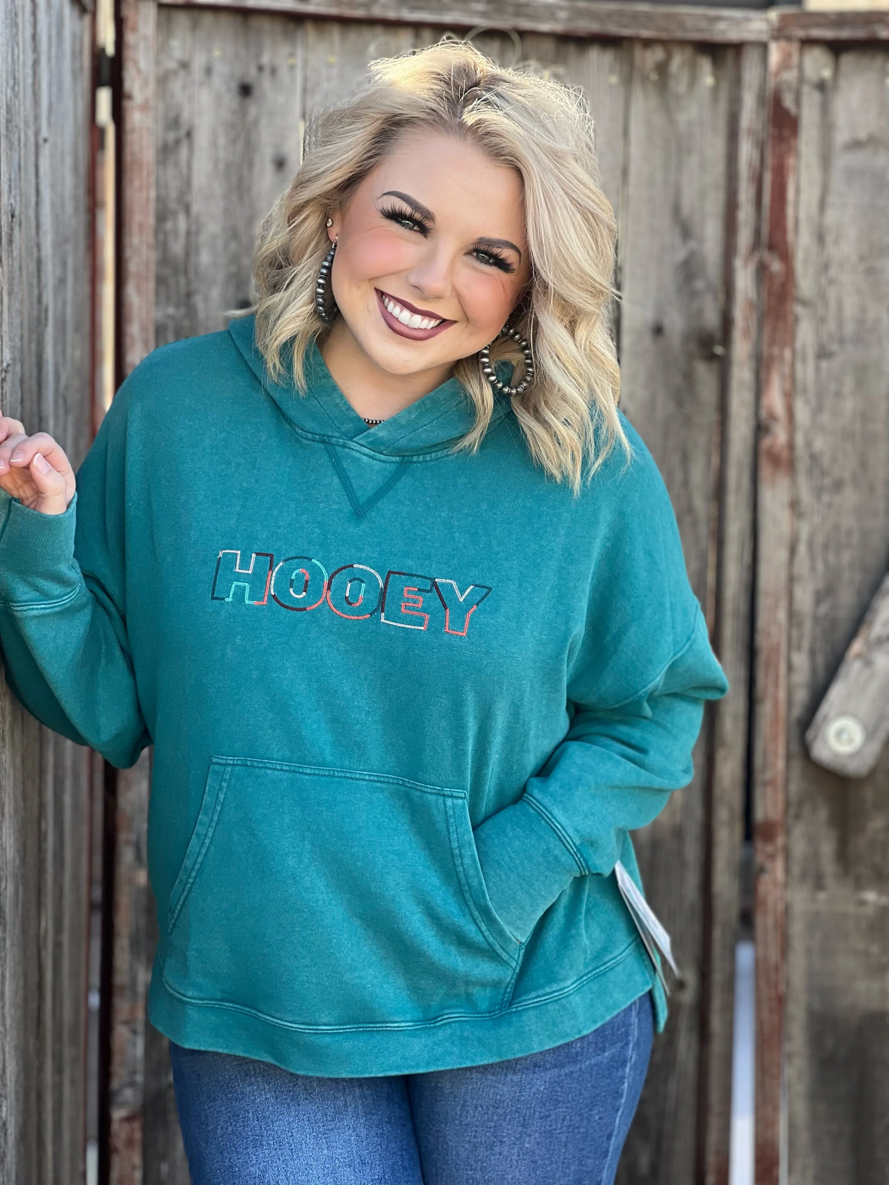 Roomy Teal Hooey Logo Hoodie