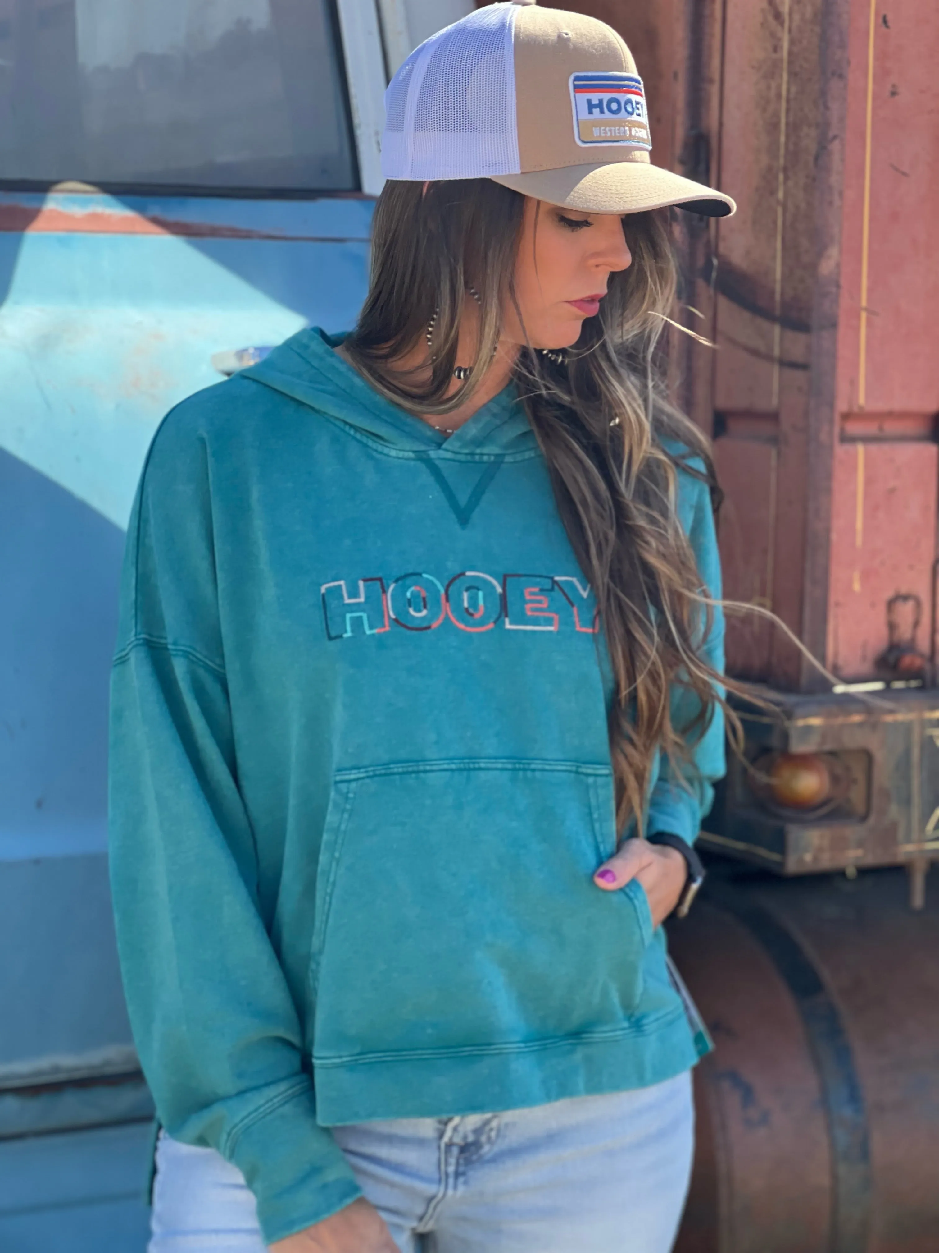 Roomy Teal Hooey Logo Hoodie