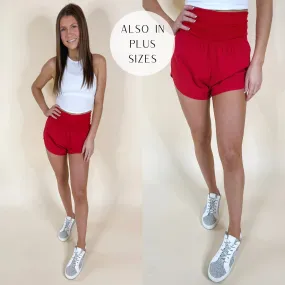 Running Laps Fold-Over High Waist Wind Shorts in Red