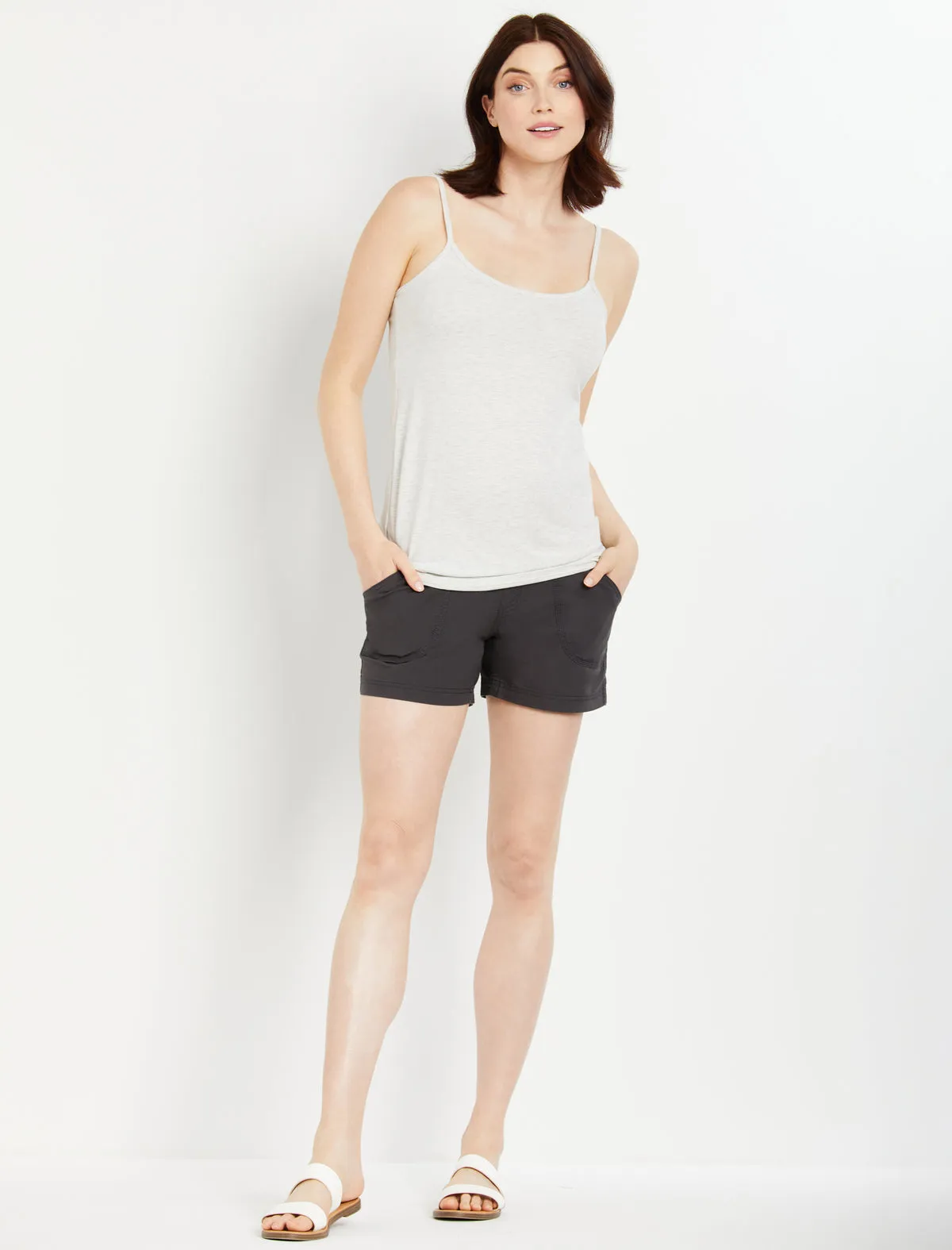 Secret Fit Belly Poplin Maternity Shorts in Grey