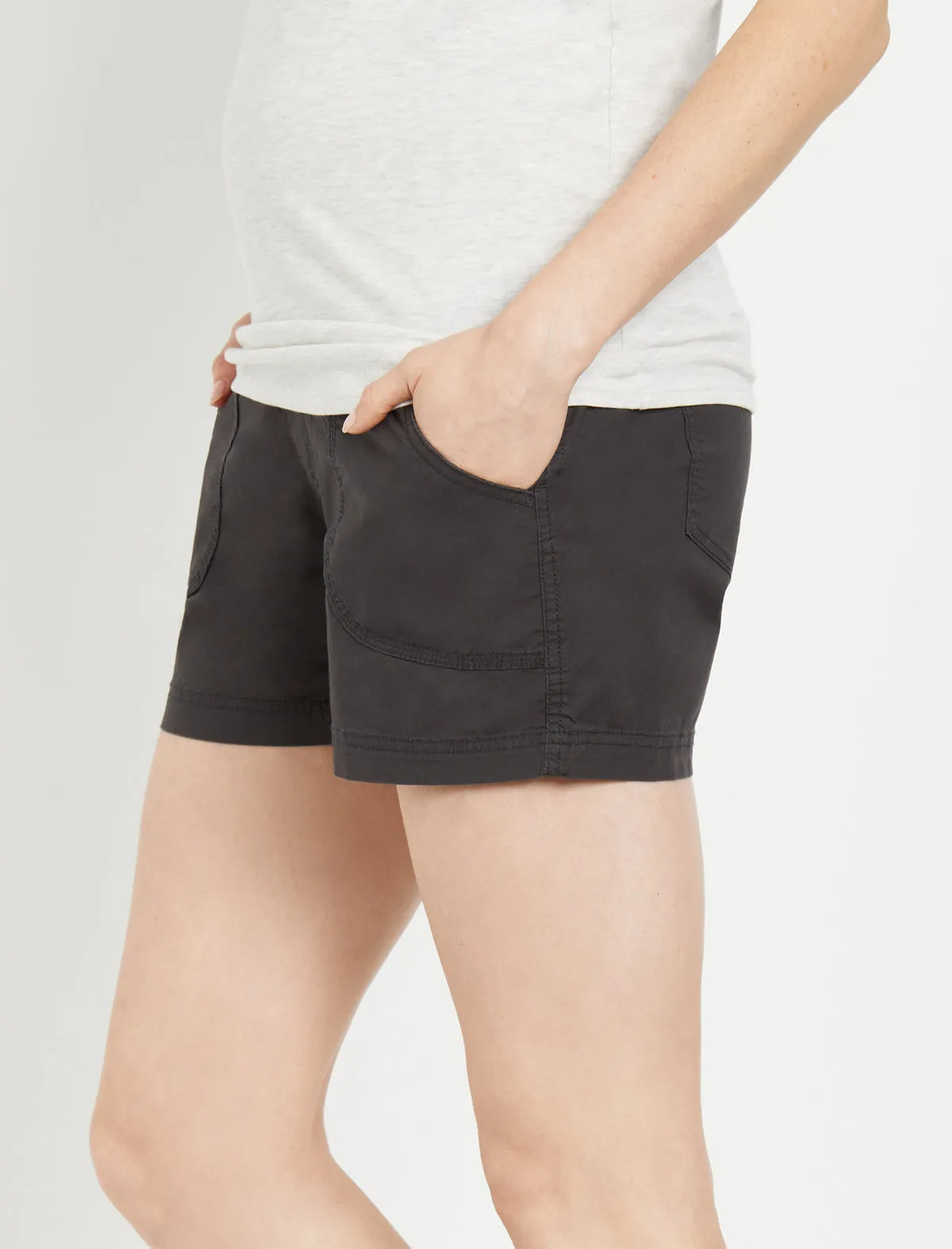 Secret Fit Belly Poplin Maternity Shorts in Grey