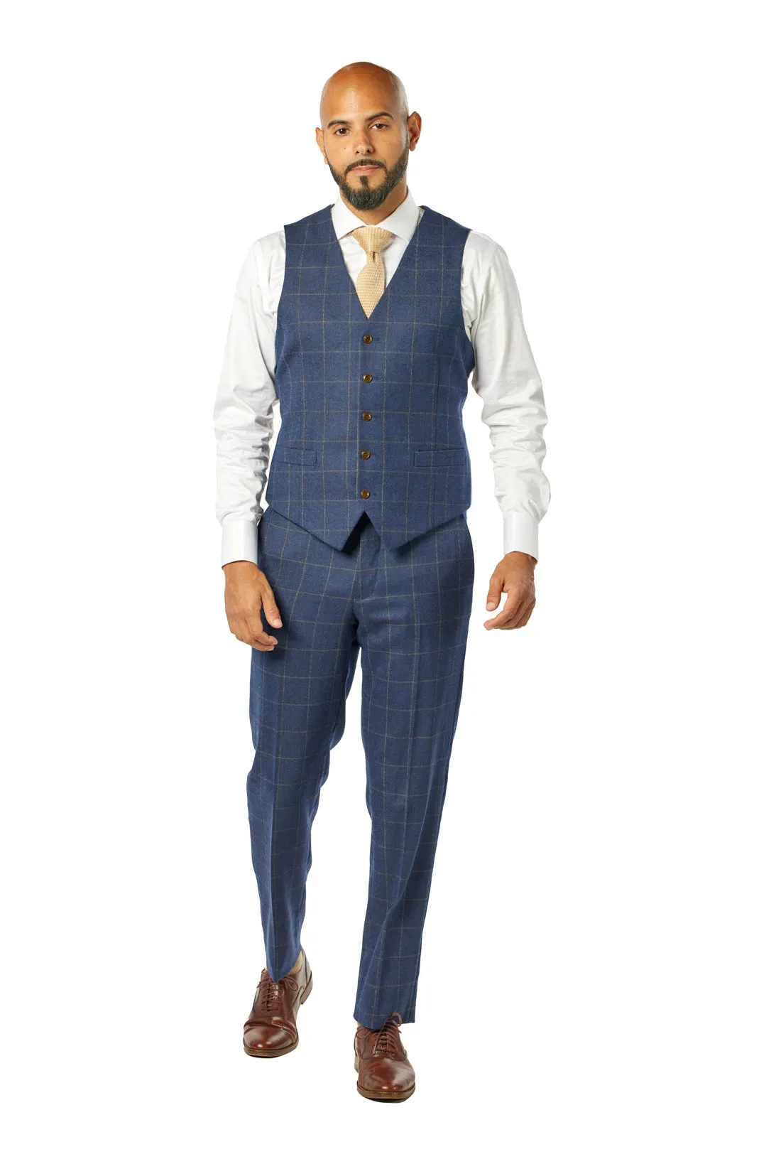 Slim Fit Navy Gold Windowpane Three Piece Suit GB-3P-322