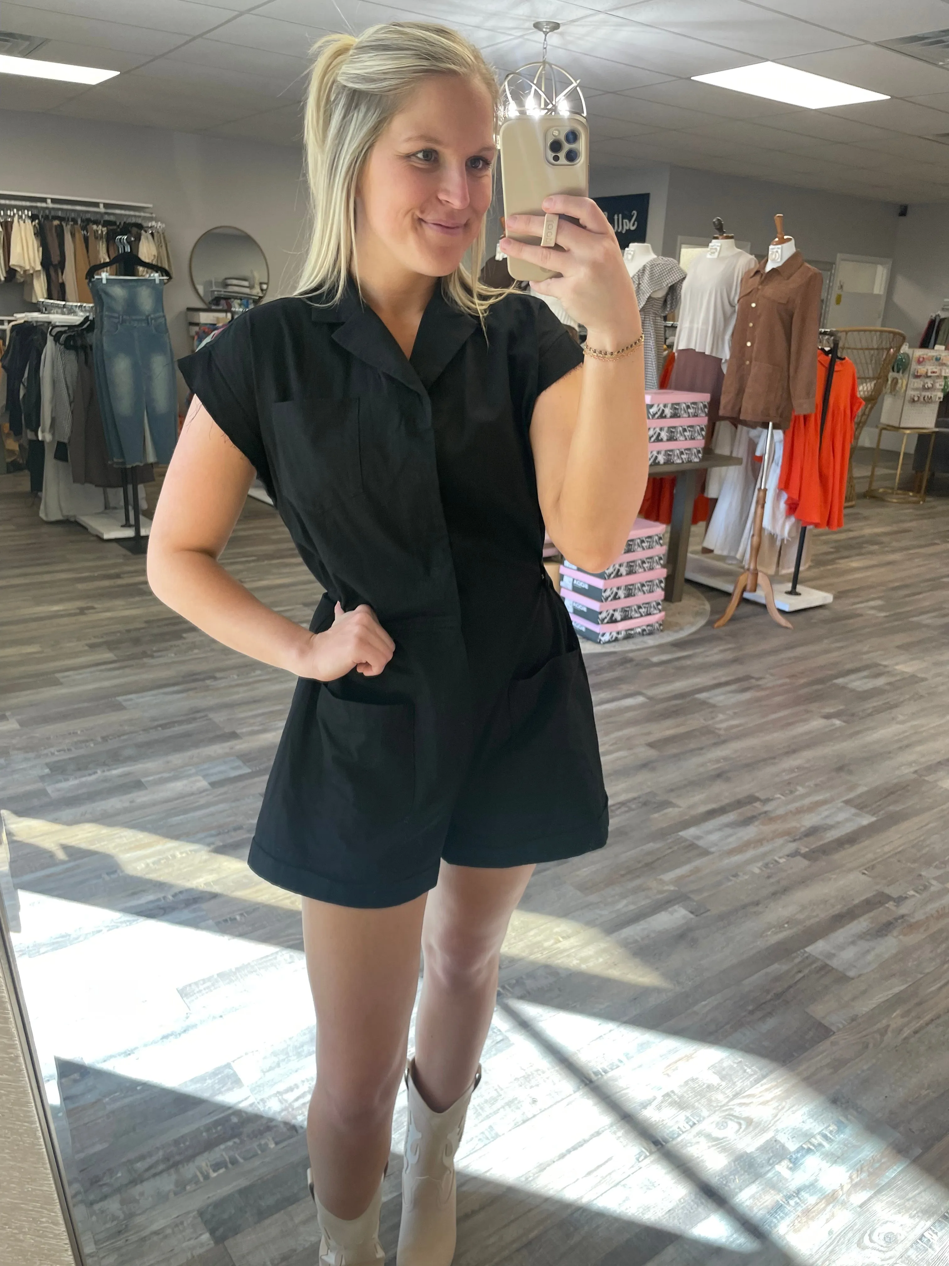 Snap Button Romper - Black