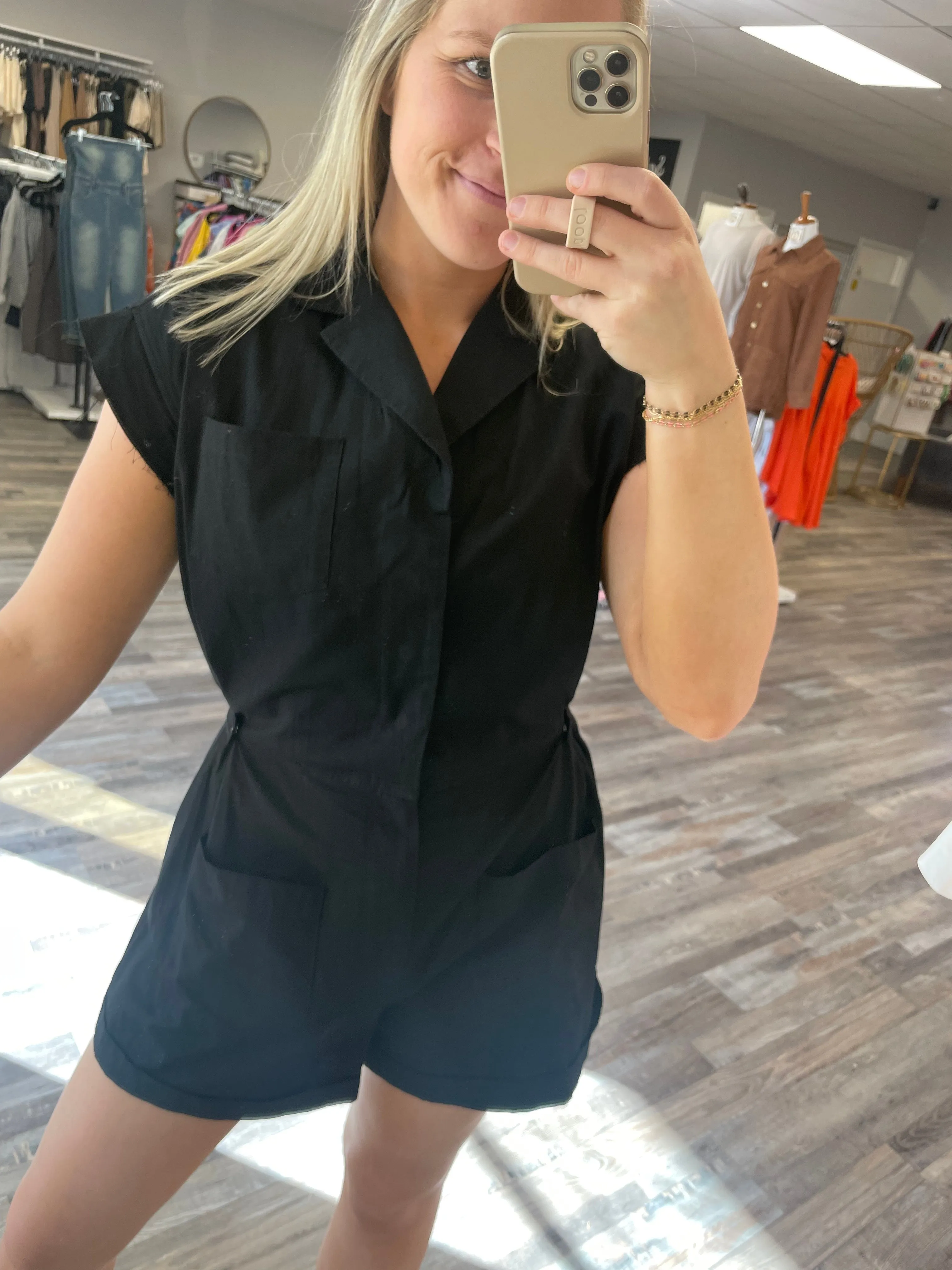 Snap Button Romper - Black