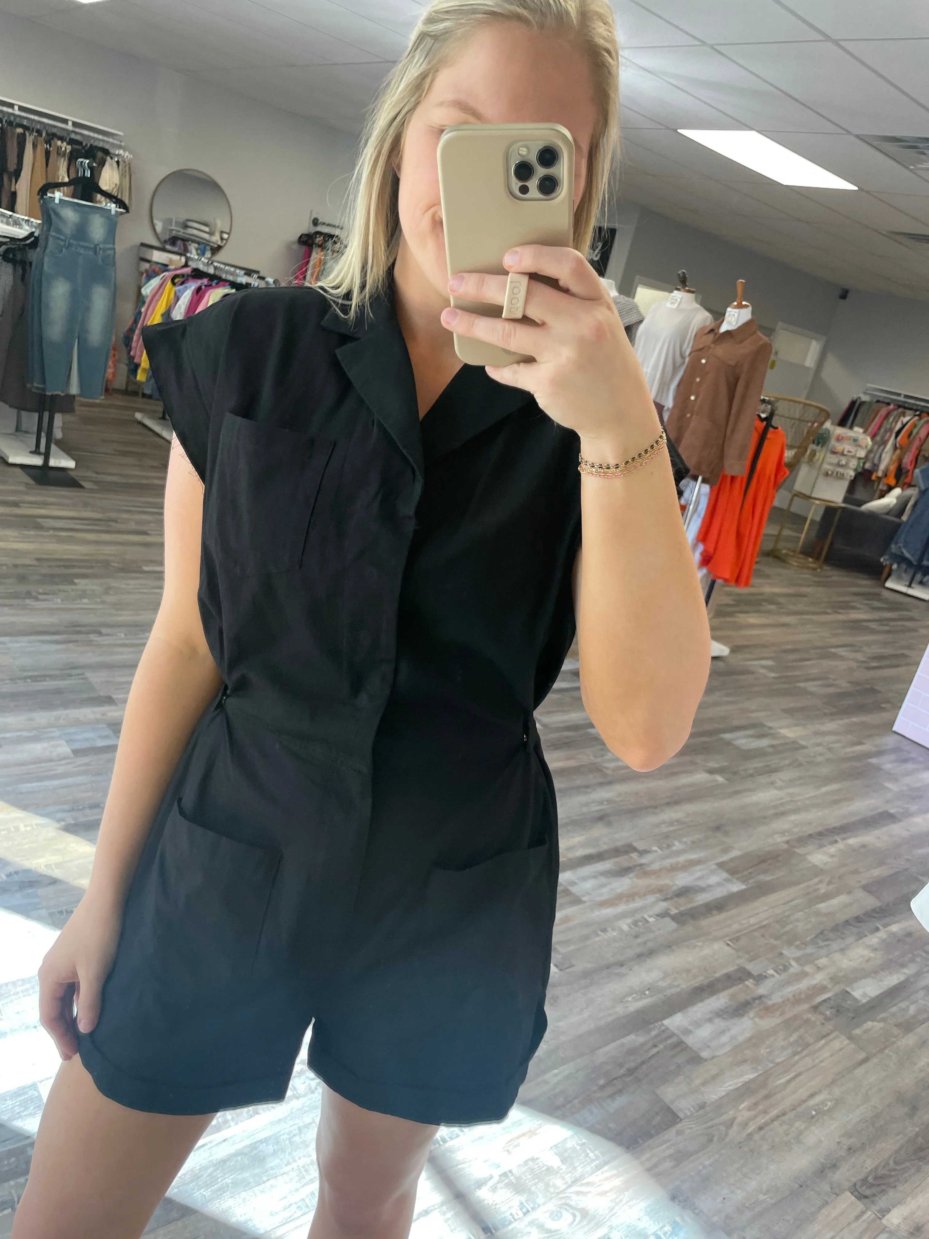 Snap Button Romper - Black