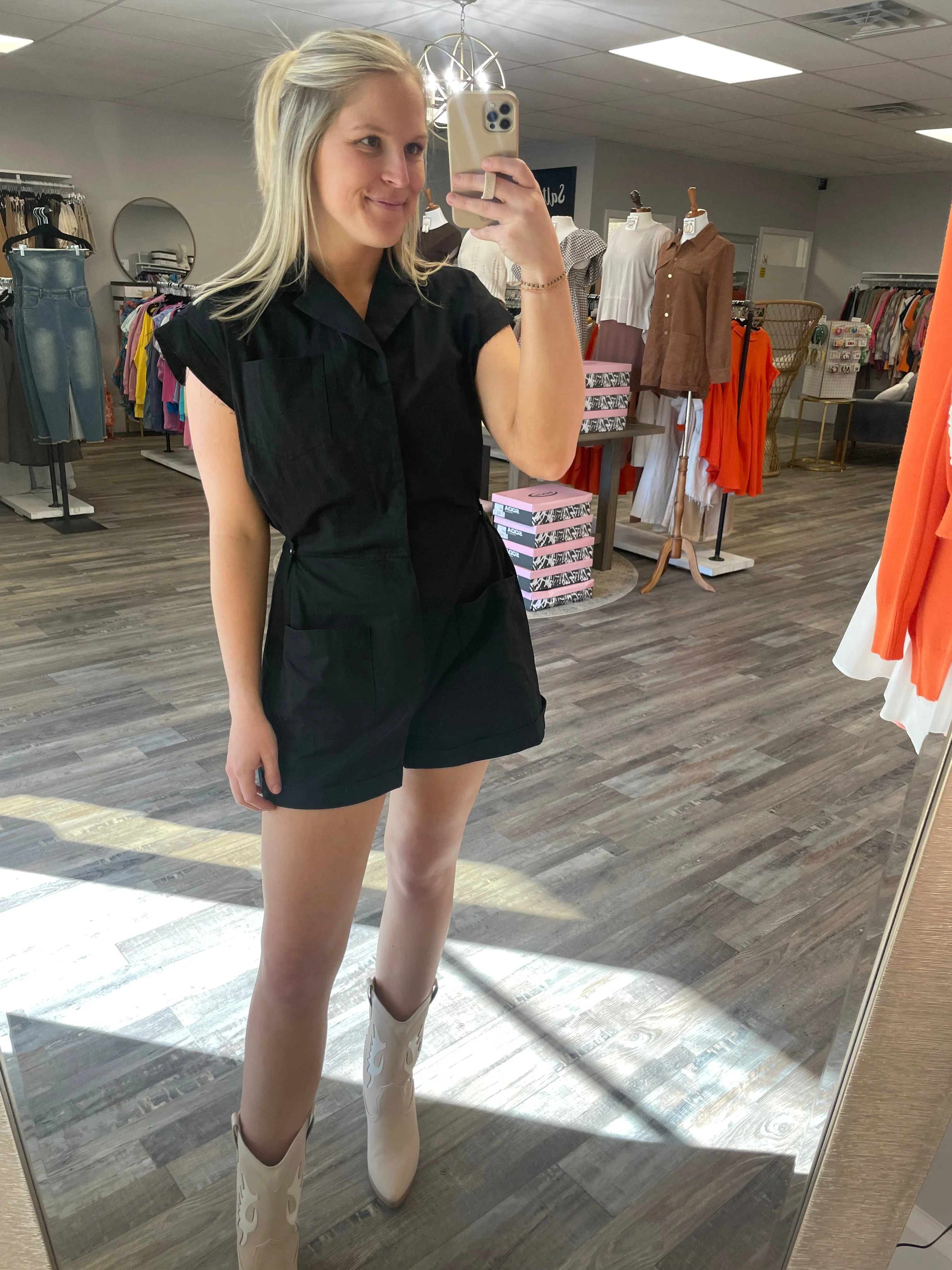 Snap Button Romper - Black