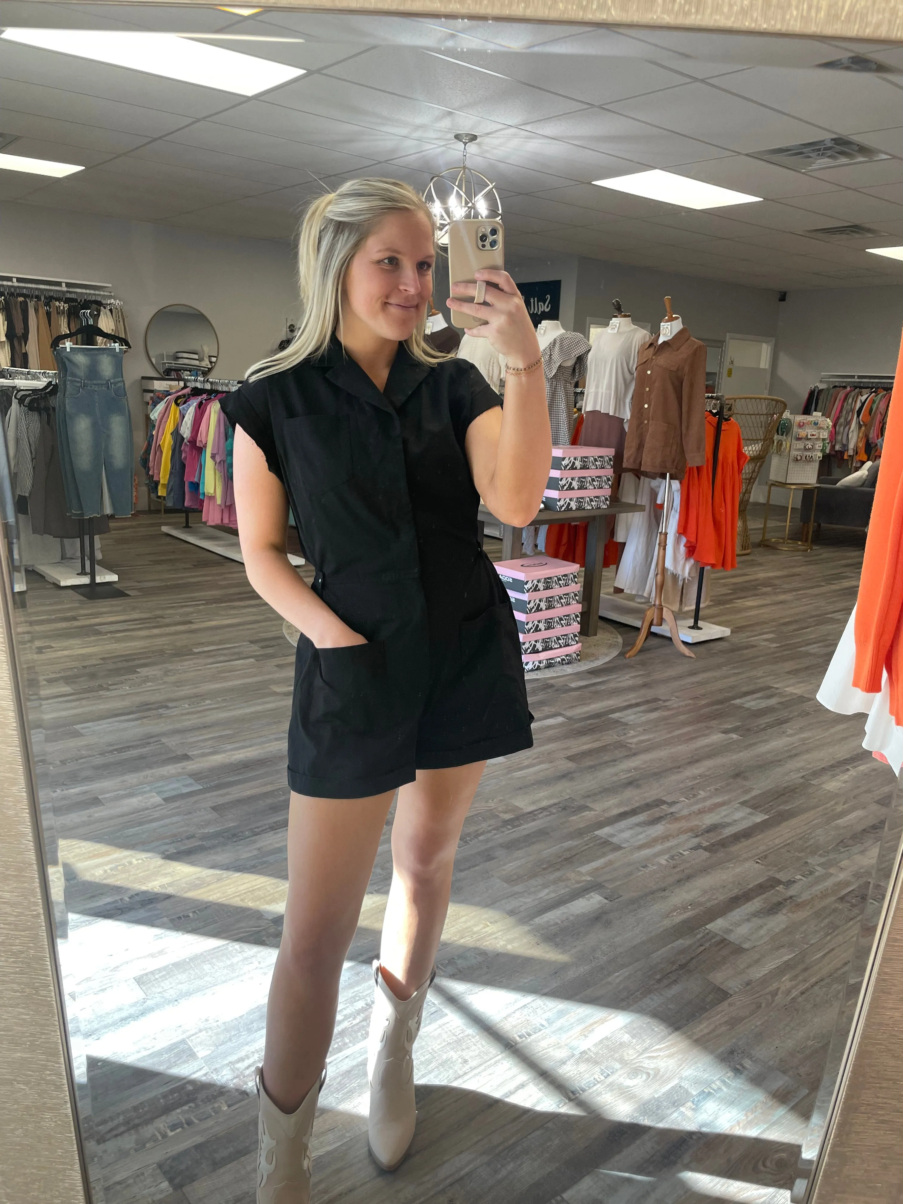 Snap Button Romper - Black