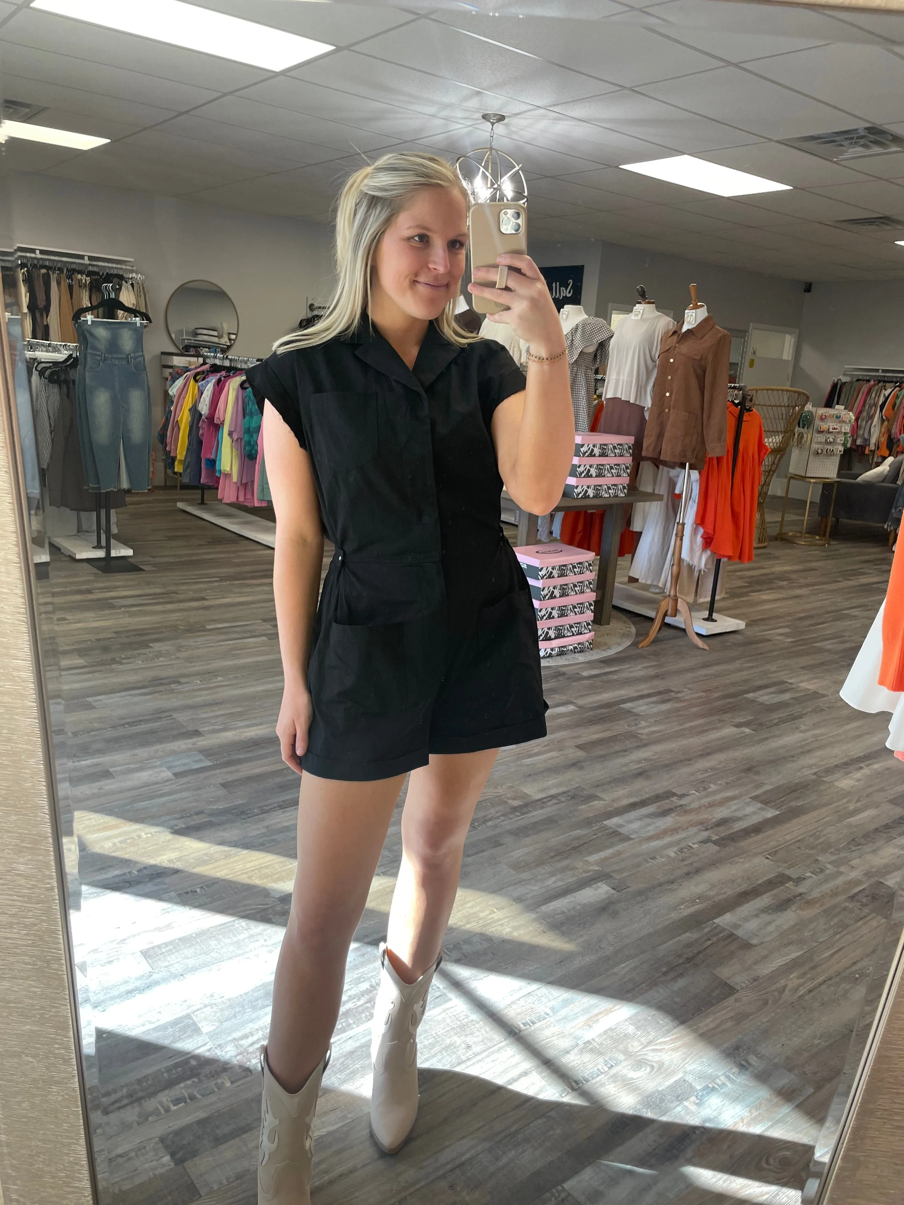 Snap Button Romper - Black