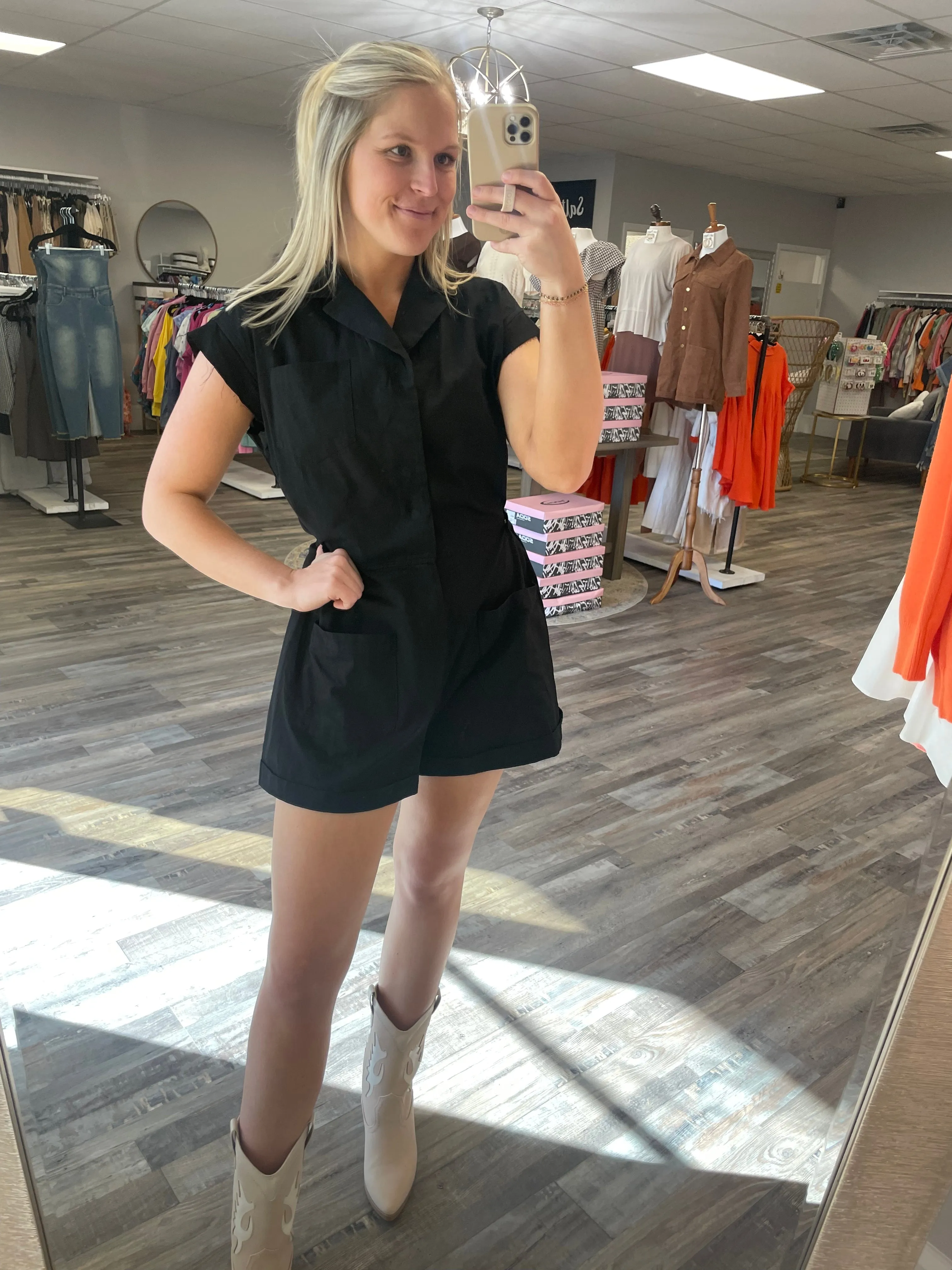 Snap Button Romper - Black