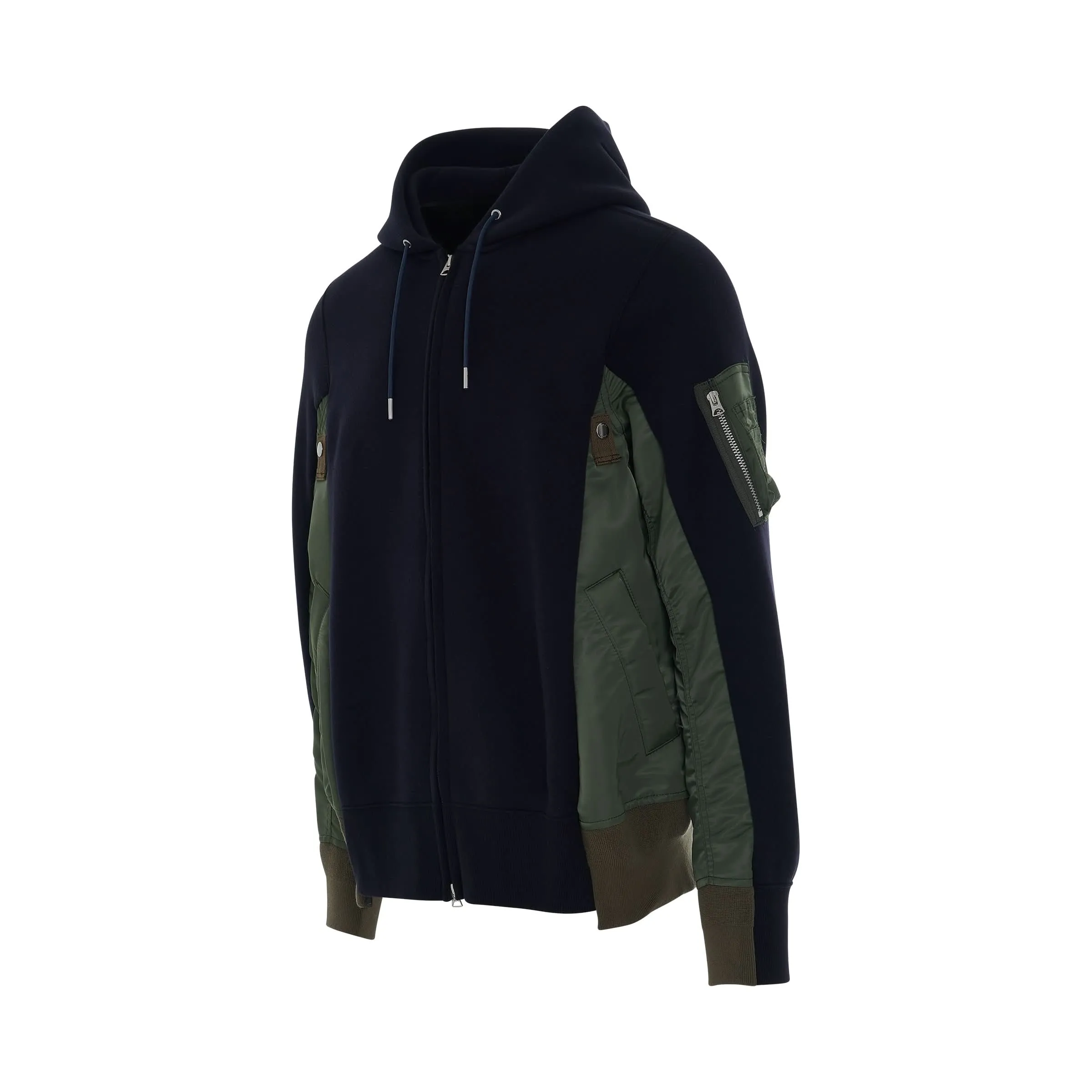 Sponge Sweat & MA-1 Zip Up Hoodie in Navy/Khaki