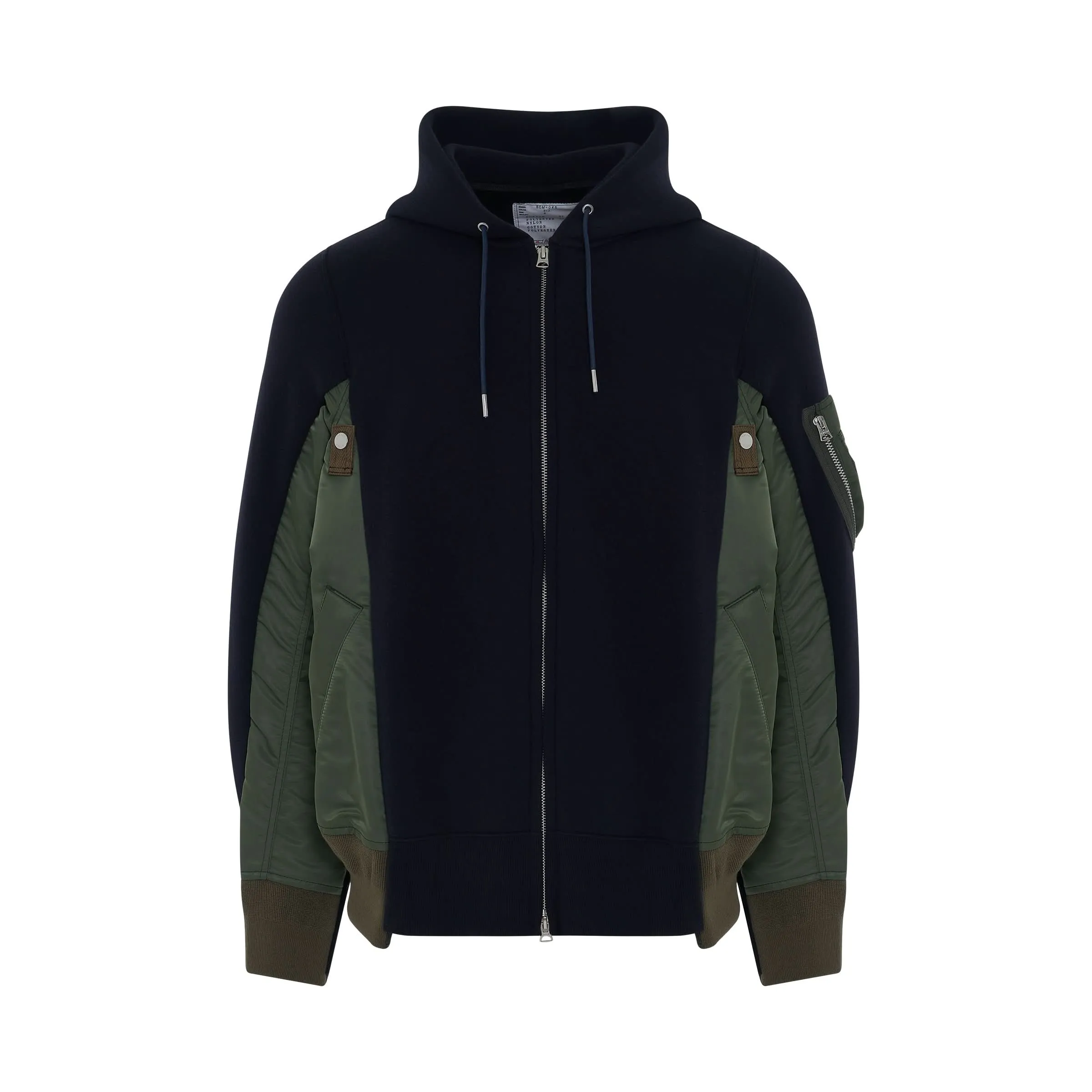 Sponge Sweat & MA-1 Zip Up Hoodie in Navy/Khaki