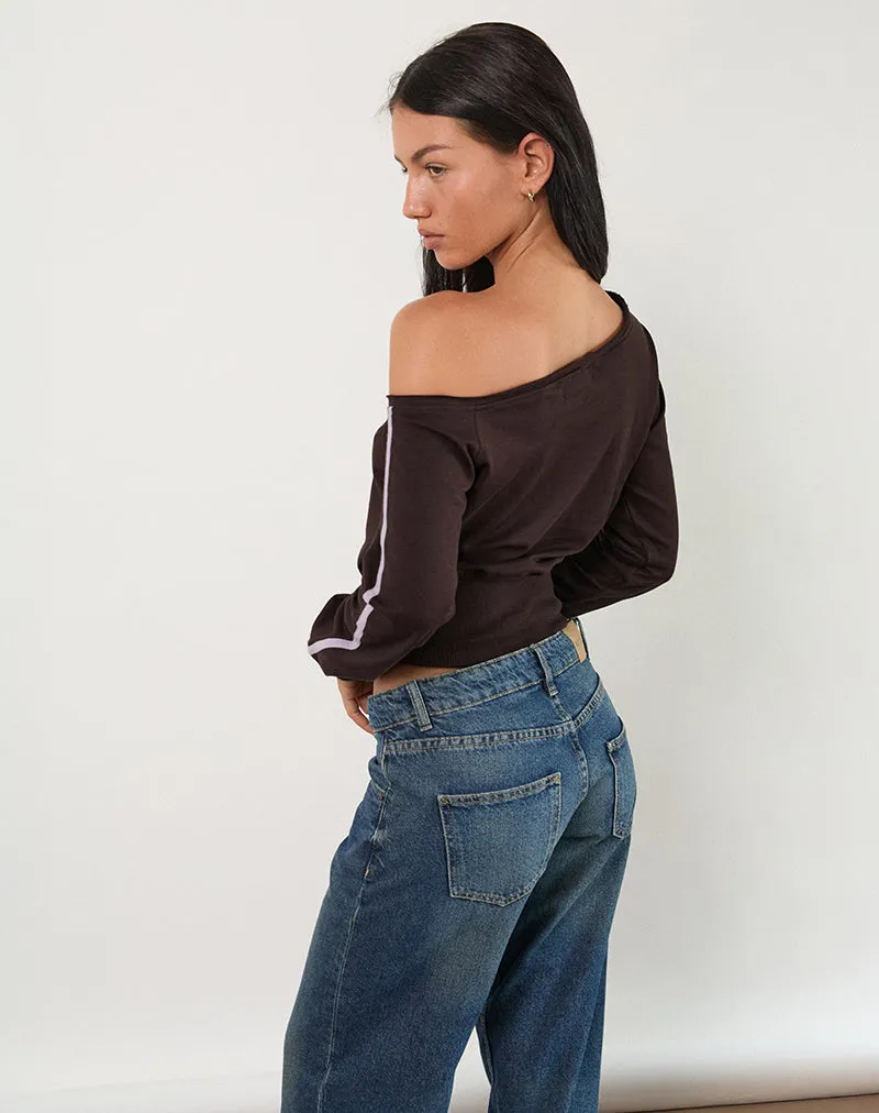 Sujana Asymmetric Sweatshirt in Bitter Chocolate with Violet Binding