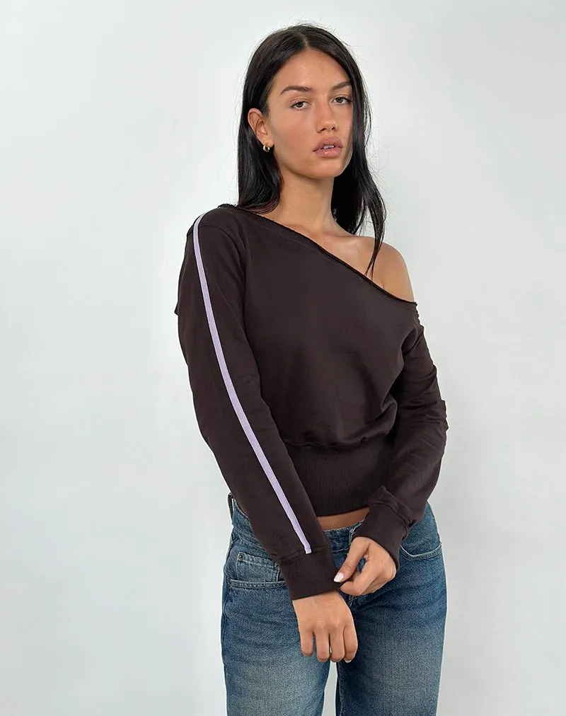 Sujana Asymmetric Sweatshirt in Bitter Chocolate with Violet Binding