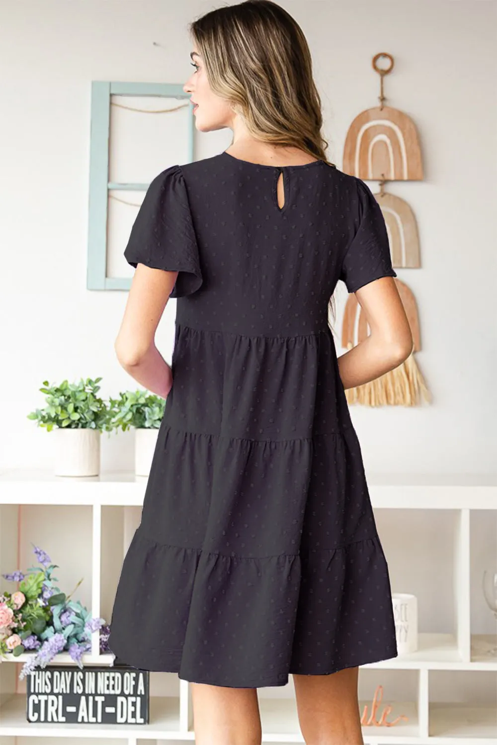 Swiss Dot Short Sleeve Tiered Dress