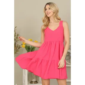 Tiered & Sleeveless Mini Dress HOT PINK