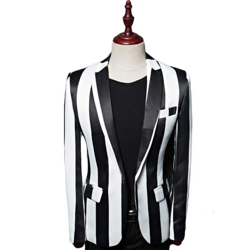 White Zebra Vertical Striped Blazer Jackets